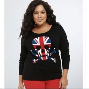 Torrid sz 2 crewneck plus size lightweight uk/british skull sweater